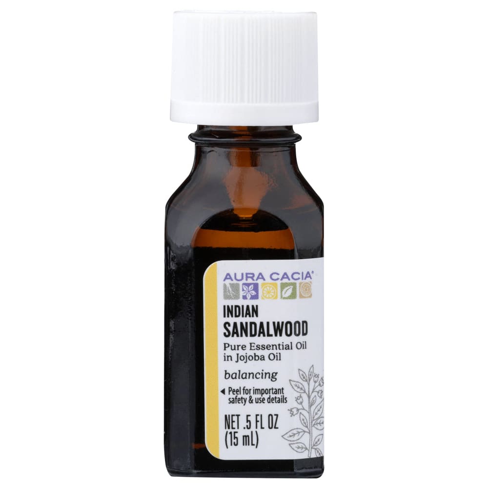 AURA CACIA: Indian Sandalwood Essential Oil in Jojoba Oil 0.5 oz - Beauty & Body Care > Aromatherapy and Body Oils > Essential Oils - AURA