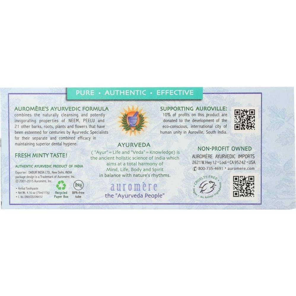 Auromere Auromere Ayurvedic Herbal Toothpaste Fresh Mint, 4.16 oz