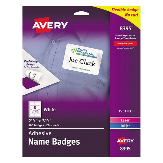 Avery Flexible Adhesive Name Badge Labels 3.38 x 2.33 White 160/Pack - Access Badges & Holders - Avery