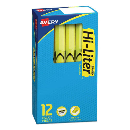 Avery HI-LITER Pen-Style Highlighters Chisel Tip Fluorescent Yellow Dozen (Pack of 2) - Pens Pencils & Markers - Avery
