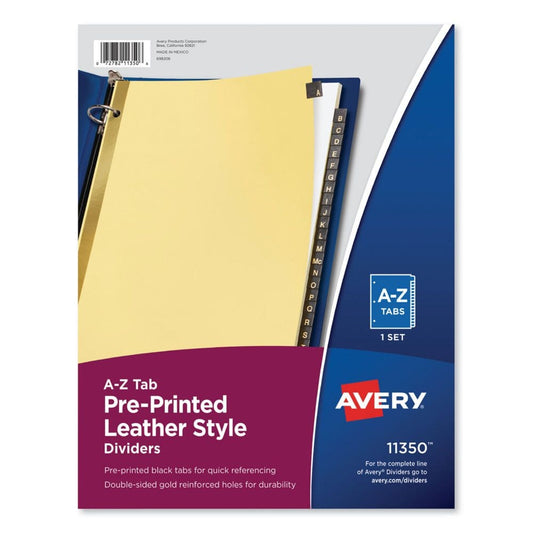 Avery Preprinted Black Leather Tab Dividers w/Gold Reinforced Edge 25-Tab Ltr (Pack of 2) - Binders & Sheet Protectors - Avery