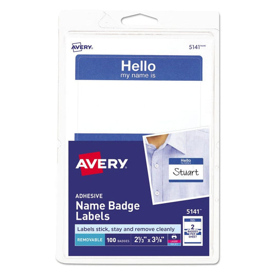Avery Printable Adhesive Name Badges 3.38 x 2.33 Blue Hello 100/Pack (Pack of 3) - Labels & Label Makers - Avery