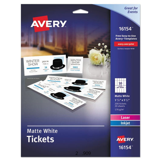 Avery Printable Tickets w/Tear-Away Stubs 97 Bright 65lb 8.5 x 11 White 10 Tickets/Sheet 20 Sheets/Pack (Pack of 2) - Labels & Label Makers