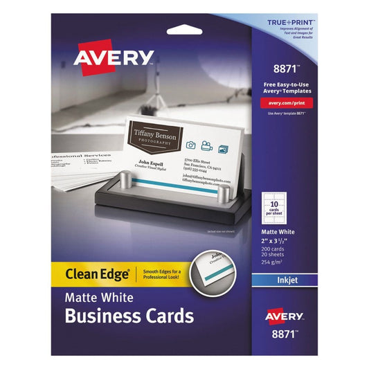 Avery True Print Clean Edge Business Cards Inkjet 2 x 3 1/2 White 200/Pack - Business & Time Cards - Avery