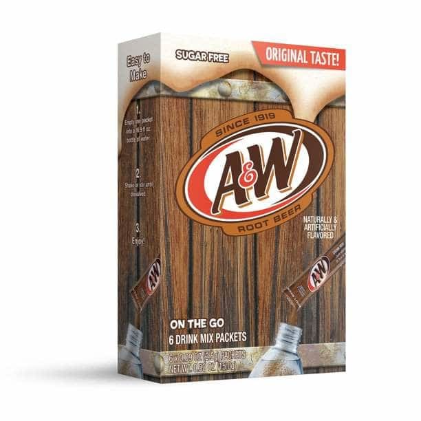 A&W Grocery > Beverages > Drink Mixes A&W: Root Beer Powder Drink Mix 6 Packets, 0.53 oz