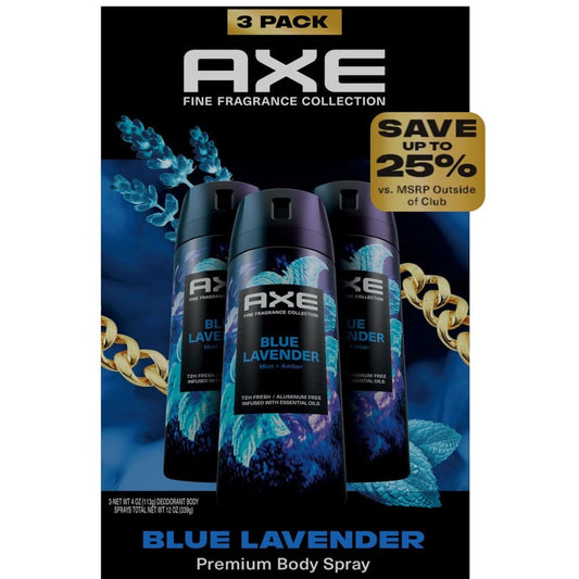 Axe Fine Fragrance Collection Premium Deodorant Body Spray for Men Blue Lavender + Mint and Amber (4.0 oz. 3 pk.) - Deodorants &