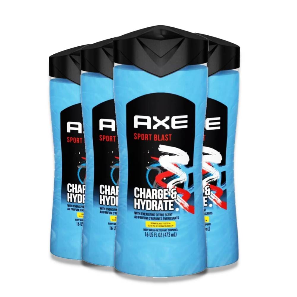 Axe Sport Blast Clean + Recharged 2-in-1 Body Wash Soap + Shampoo - 16 fl oz - 4 Pack - Axe