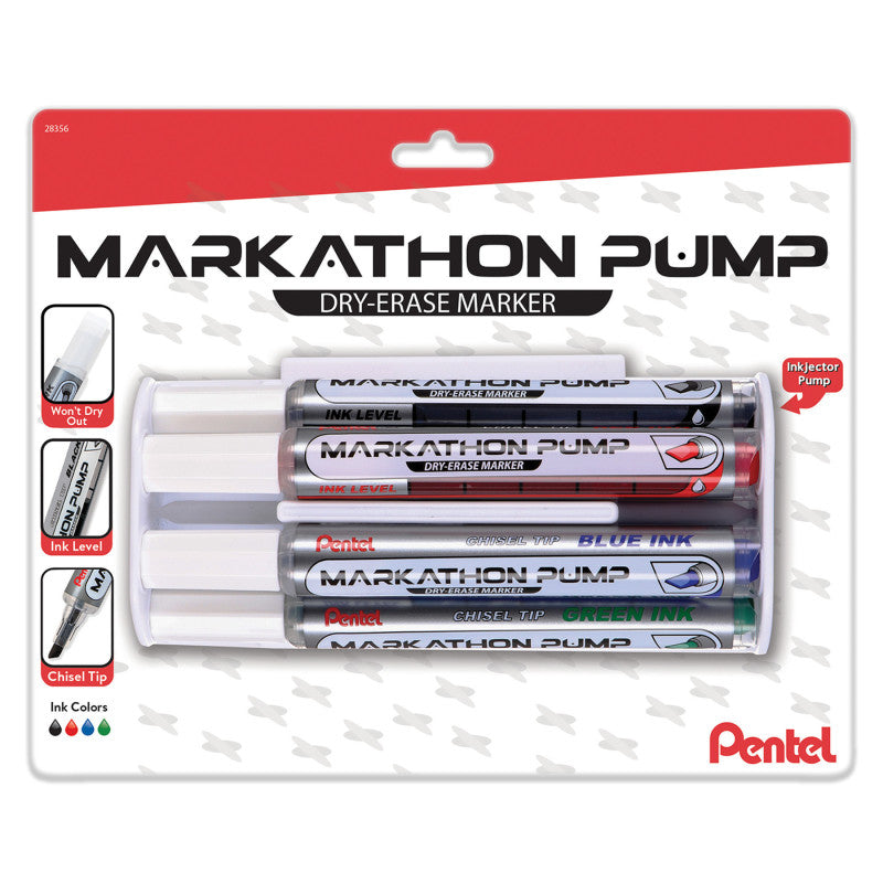4Pk Dry Erase Marker with Eraser Asst Markathon Pump Chisel Tip (Pack of 2)