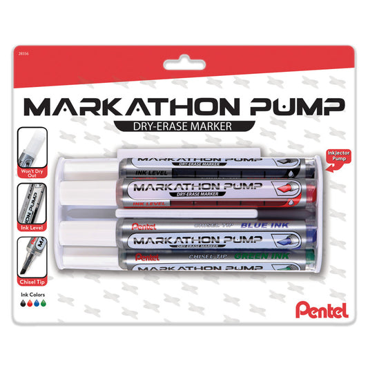 4Pk Dry Erase Marker with Eraser Asst Markathon Pump Chisel Tip (Pack of 2)