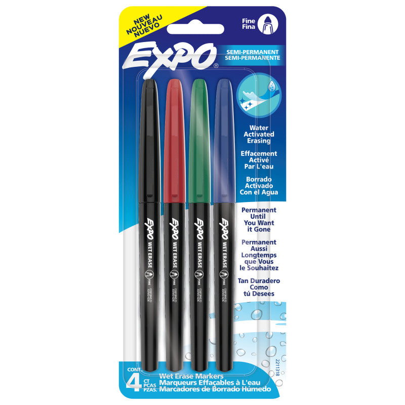 Wet Erase Marker 4Ct Asst Fine (Pack of 6)