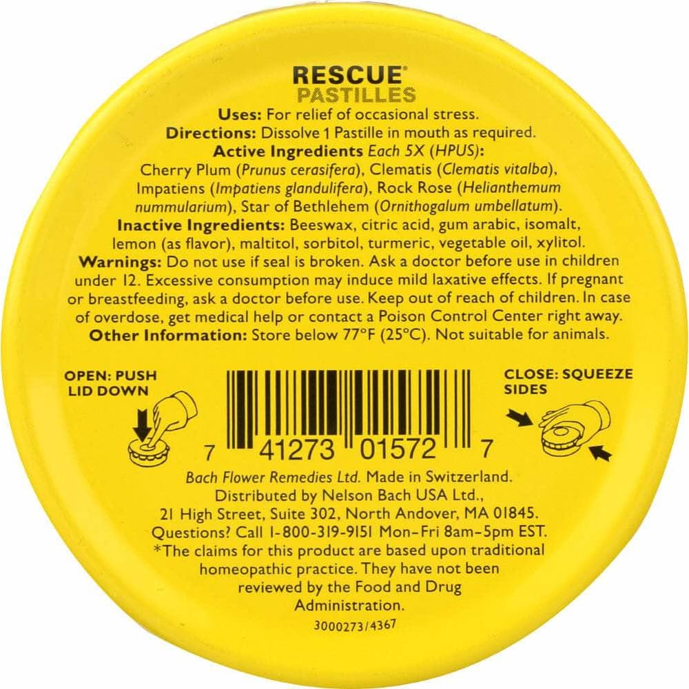 Bach Bach Original Flower Remedies Rescue Pastilles Natural Stress Relief Lemon, 1.7 oz