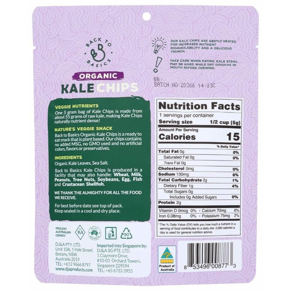 BACK TO BASICS Grocery > Snacks > Chips > Vegetable & Fruit Chips BACK TO BASICS: Chips Kale, 0.18 oz