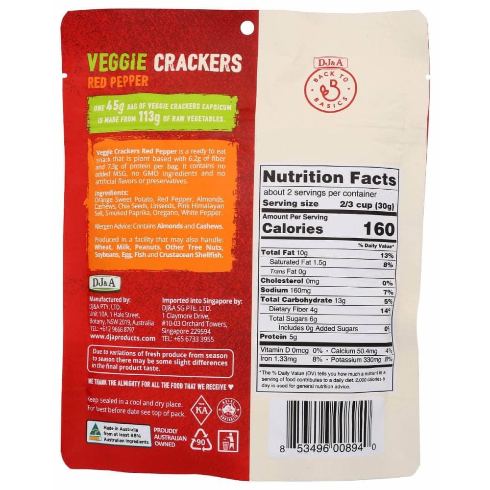 BACK TO BASICS Grocery > Snacks > Crackers > Crackers Snack & Sandwich BACK TO BASICS: Crackers Veggie Red Peppr, 1.59 oz