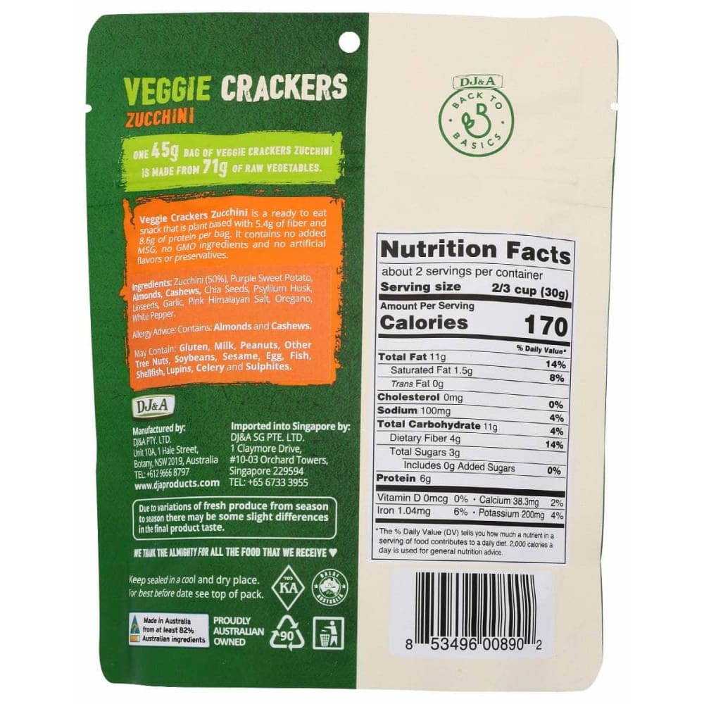 BACK TO BASICS Grocery > Snacks > Crackers > Crackers Snack & Sandwich BACK TO BASICS: Crackers Veggie Zucchini, 1.59 oz
