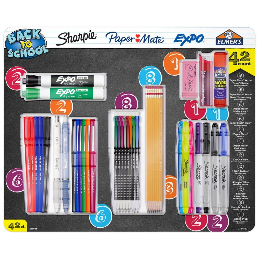 Back to School Supplies Kit Elmerâ€™s Sharpie & More 42 Count - Shop by Age: 6th - 12th - ShelHealth