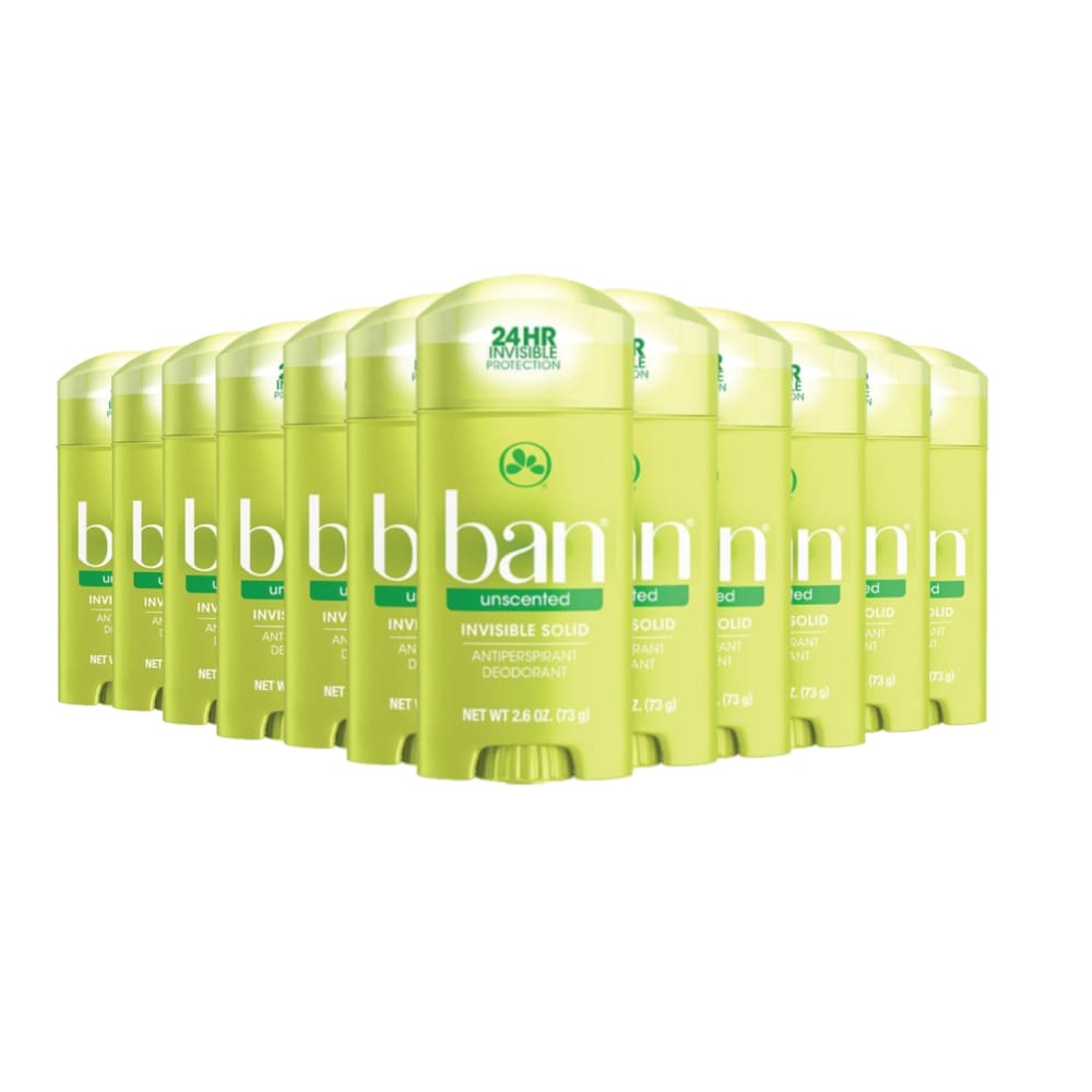 Ban Unscented Invisible Solid Antiperspirant & Deodorant 2.6 OZ - 12 Pack - Deodorant & Anti-Perspirant - Ban