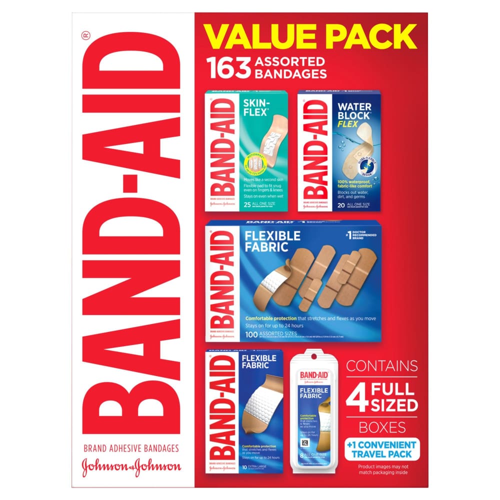 Band-Aid Brand Adhesive Bandages Value Pack in Assorted Sizes 163 ct. - BAND-AID