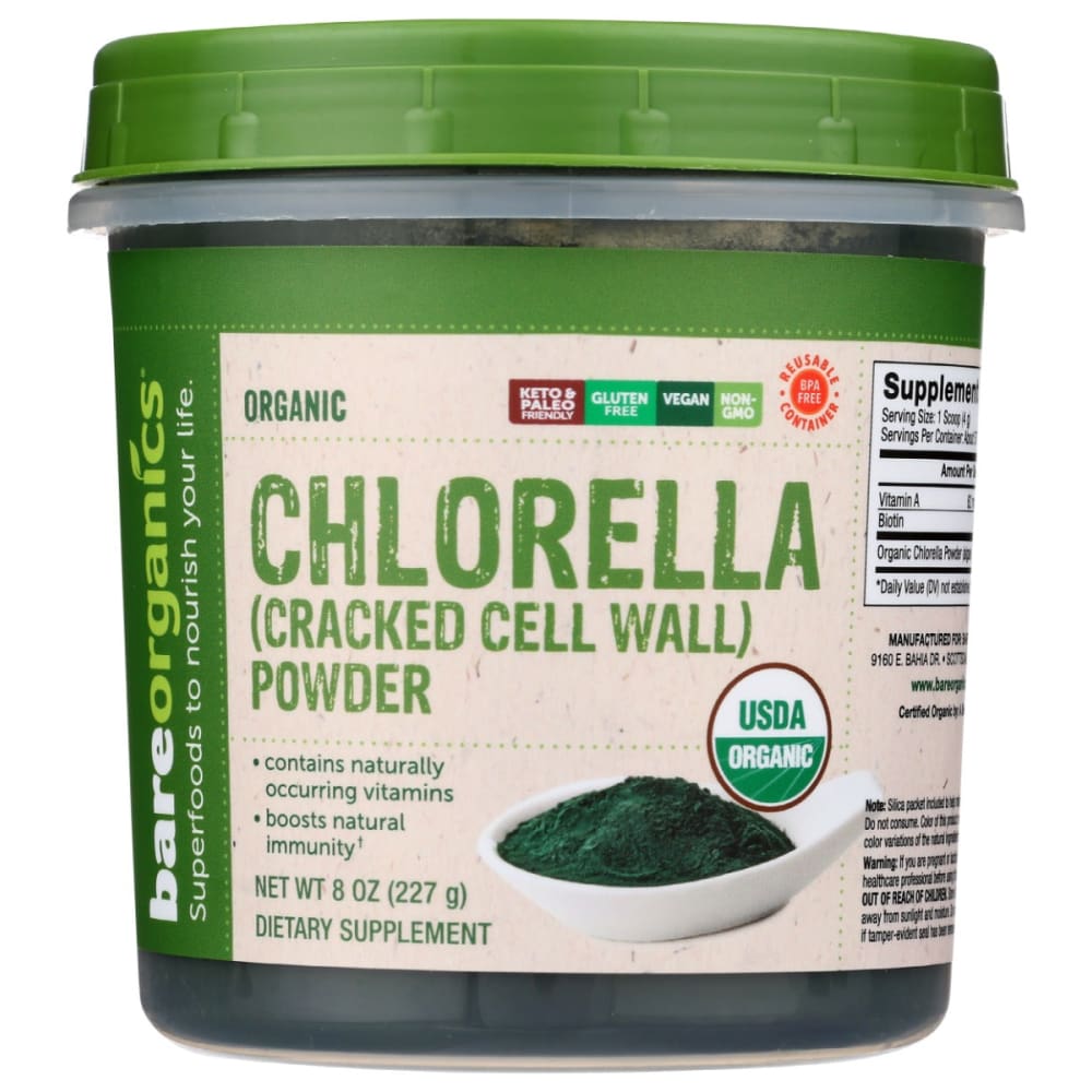BAREORGANICS: Chlorella Powder 8 OZ - BAREORGANICS