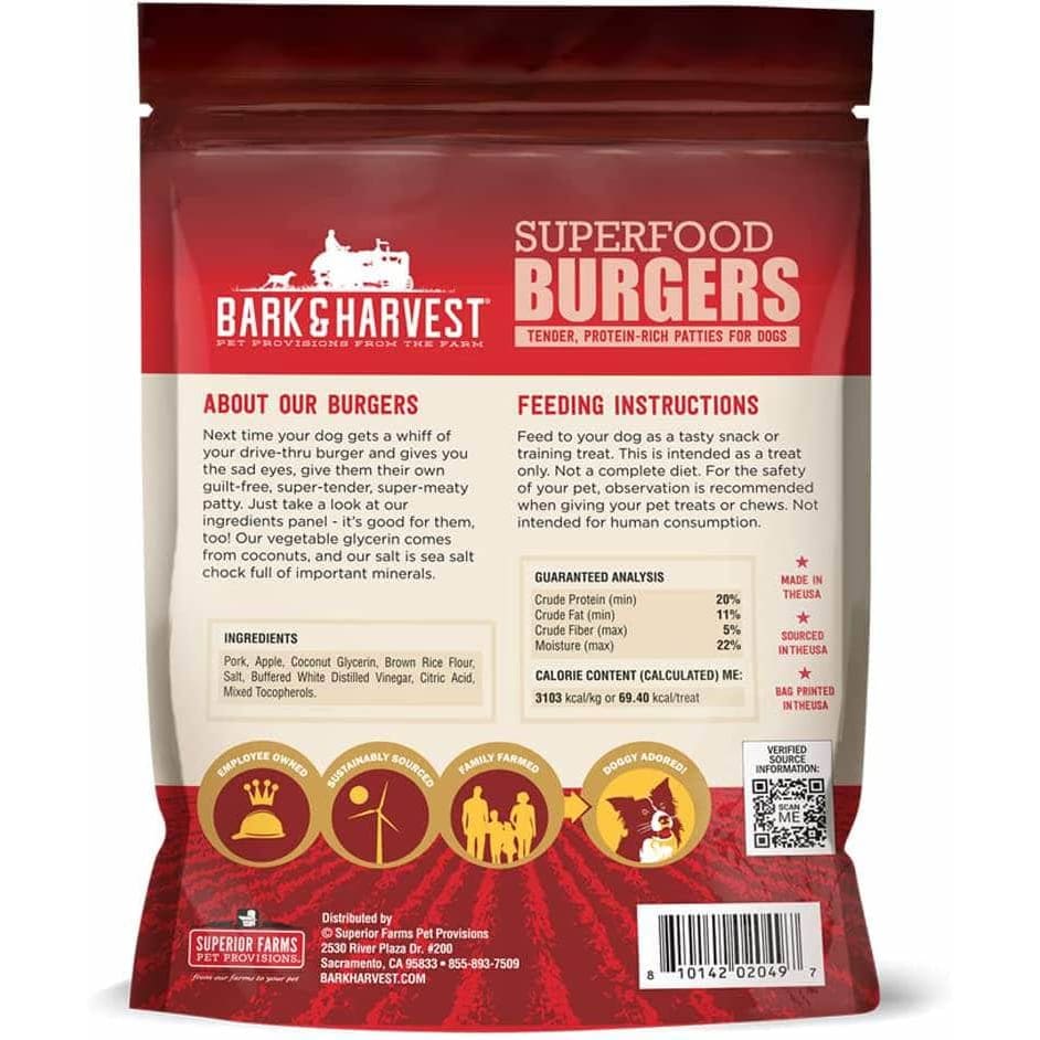 BARK AND HARVEST Pet > Dog Treats BARK AND HARVEST: Superfood Burgers Pork & Apple, 6 oz