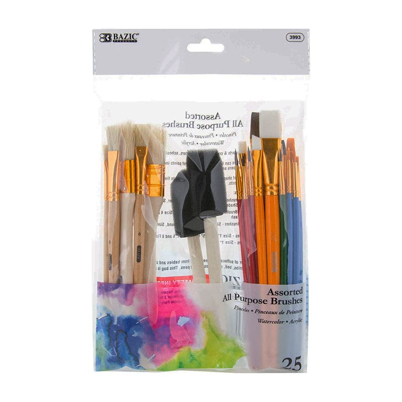 Bazic Paint Brush Set 25 Pieces (Pack of 6) - Paint Brushes - Bazic Products