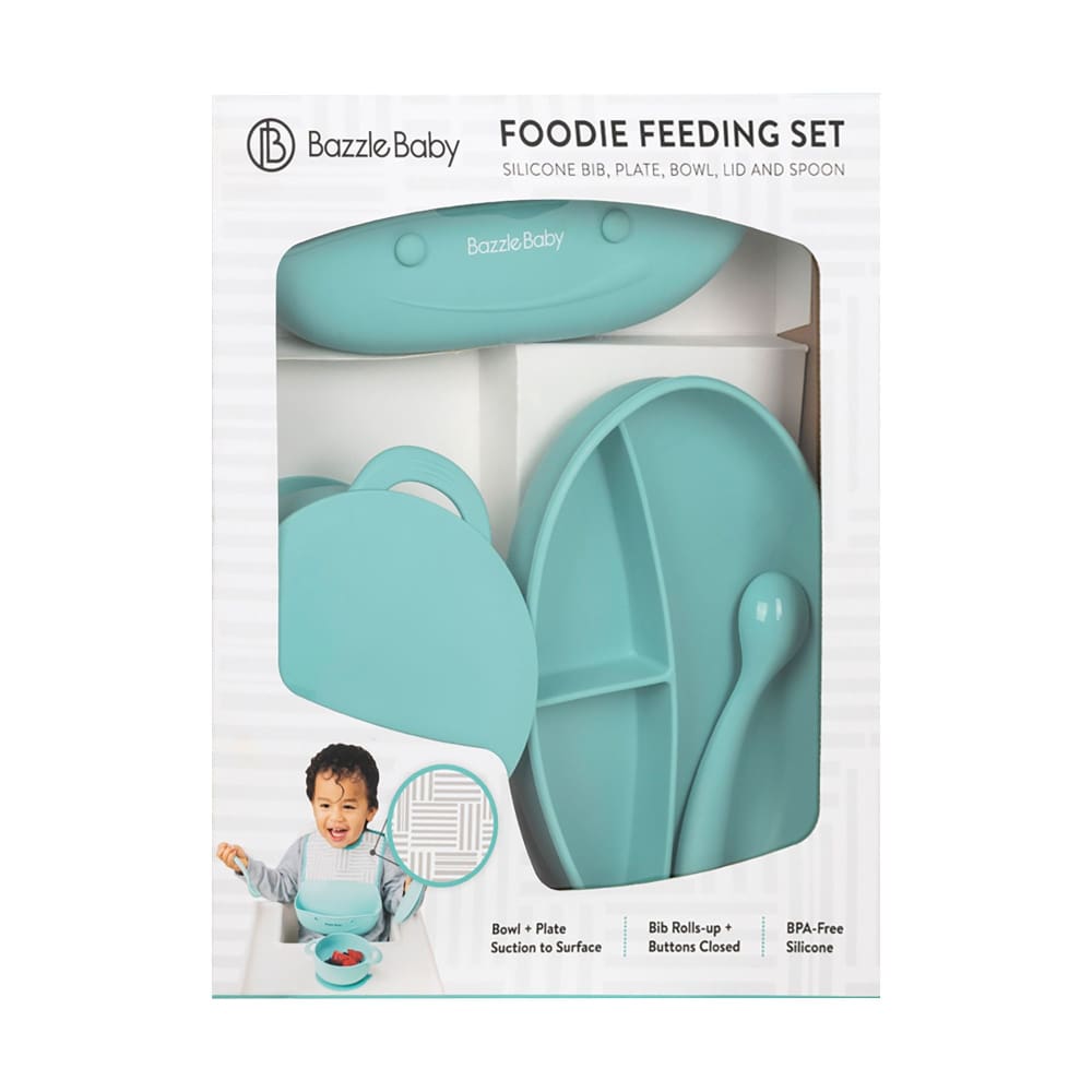 Bazzle Baby Foodie Feeding Set: Silicone Bib Plate Bowl Lid and Spoon - Bazzle