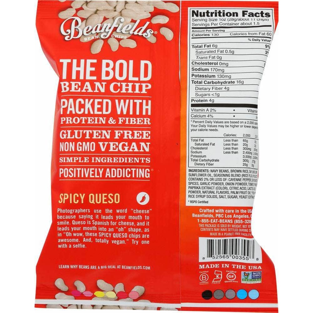 Beanfields Chip Bean Spicy Queso, 1.5 oz (Case of 5) ShelHealth