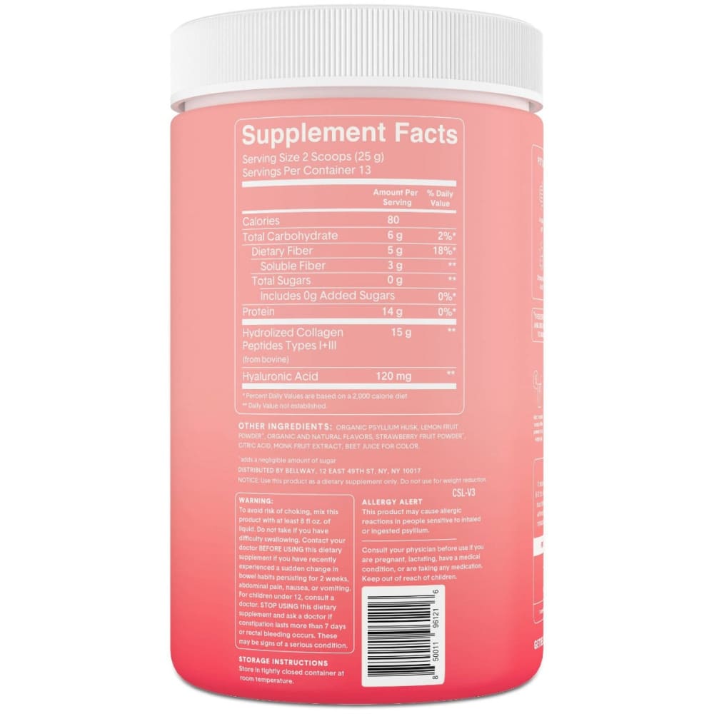 BELLWAY: Super Fiber Plus Collagen Strawberry Lemonade Powder 11.46 oz - Health > Vitamins & Supplements - BELLWAY
