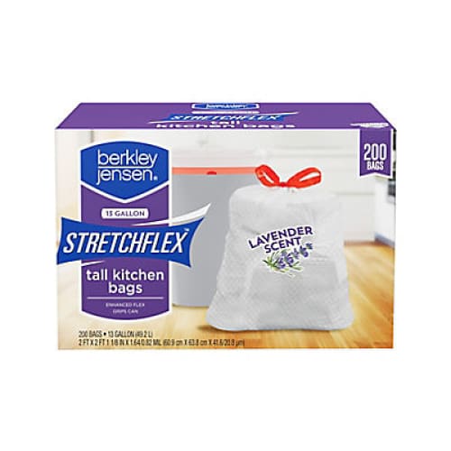 Berkley Jensen 13 Gallon Lavender Scented Drawstring Stretchflex Trash Bags 200 ct. - Home/Household Essentials/Paper & Plastic/Trash