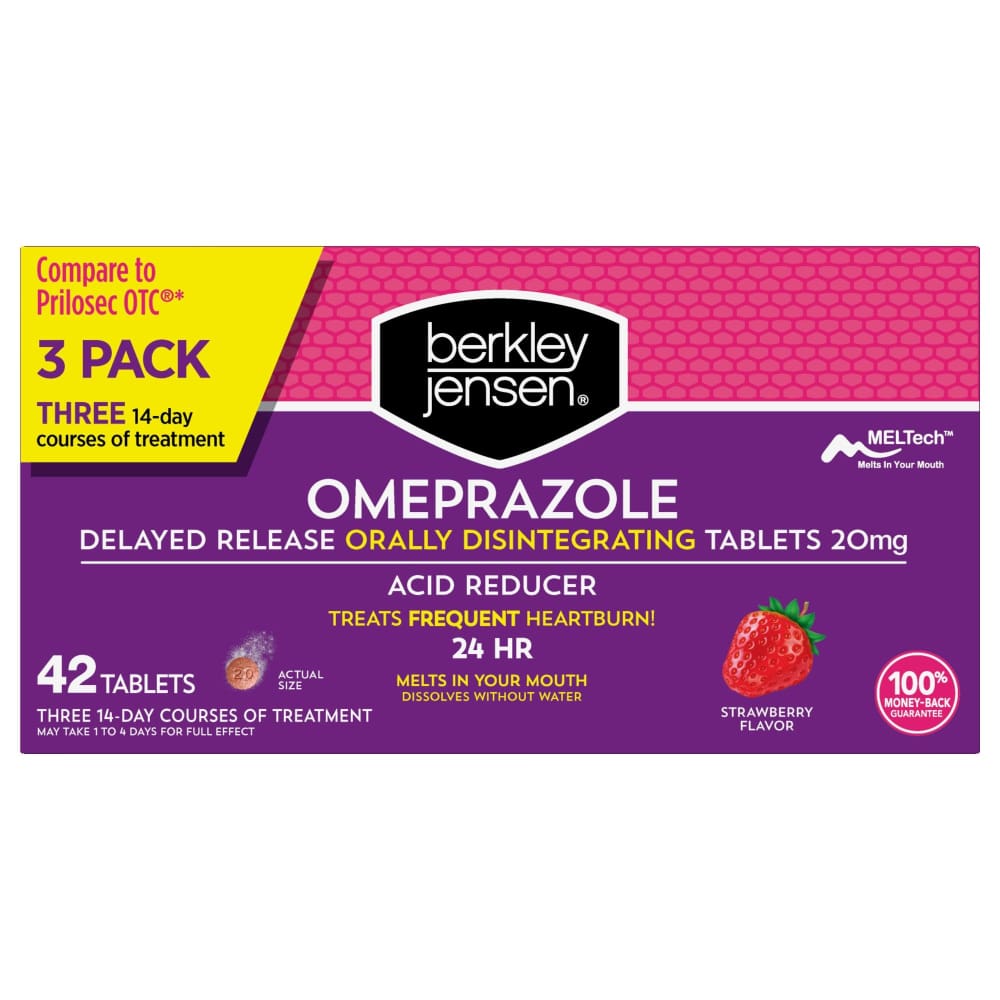 Berkley Jensen 20mg Omeprazole Orally Disintegrating Acid Reducer Tablets 42 ct - Home/Health & Beauty/Medicine Cabinet/Digestive Health/ -