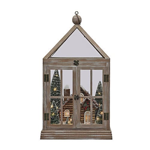 Berkley Jensen 22 Wood Lantern with Lit Log Cabin Scene - Home/Seasonal/Holiday/Holiday Decor/Christmas Decor/ - Berkley Jensen