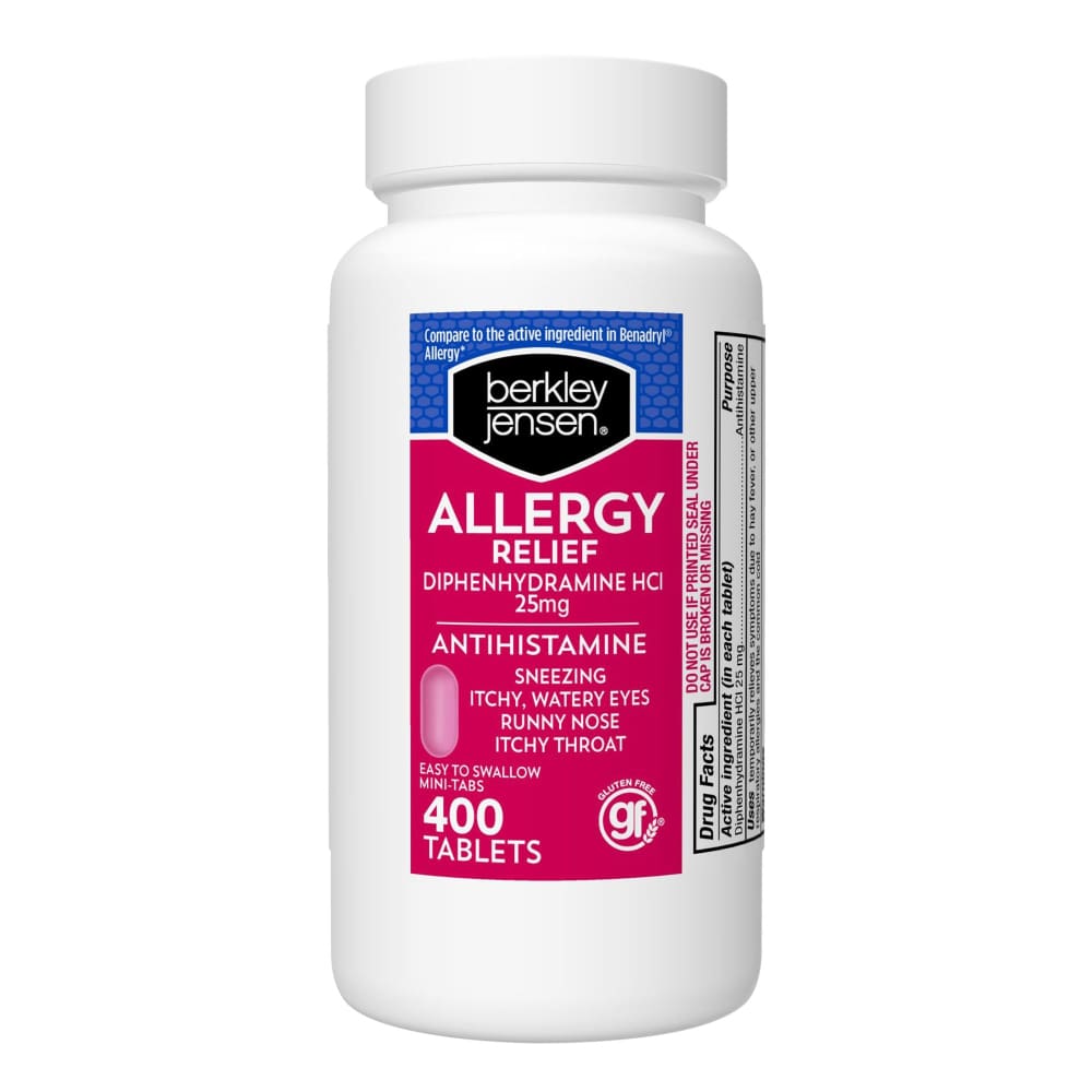 Berkley Jensen 25mg Diphenhydramine Hydrochloride Antihistamine Tablets 400 ct. - Berkley Jensen