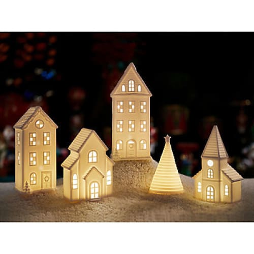Berkley Jensen 5 pc. Ceramic Holiday Village Scene - Home/Seasonal/Holiday/Holiday Decor/Christmas Decor/ - Berkley Jensen