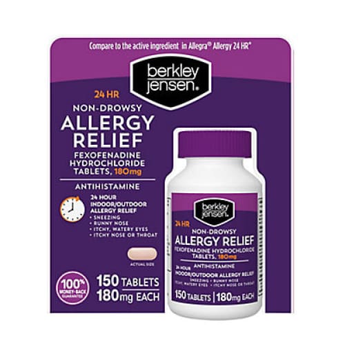 Berkley Jensen Non-Drowsy 24-Hour Allergy Relief 180mg Tablets 150 ct. - Home/Health & Wellness/Berkley Jensen Health & Wellness/ - Berkley