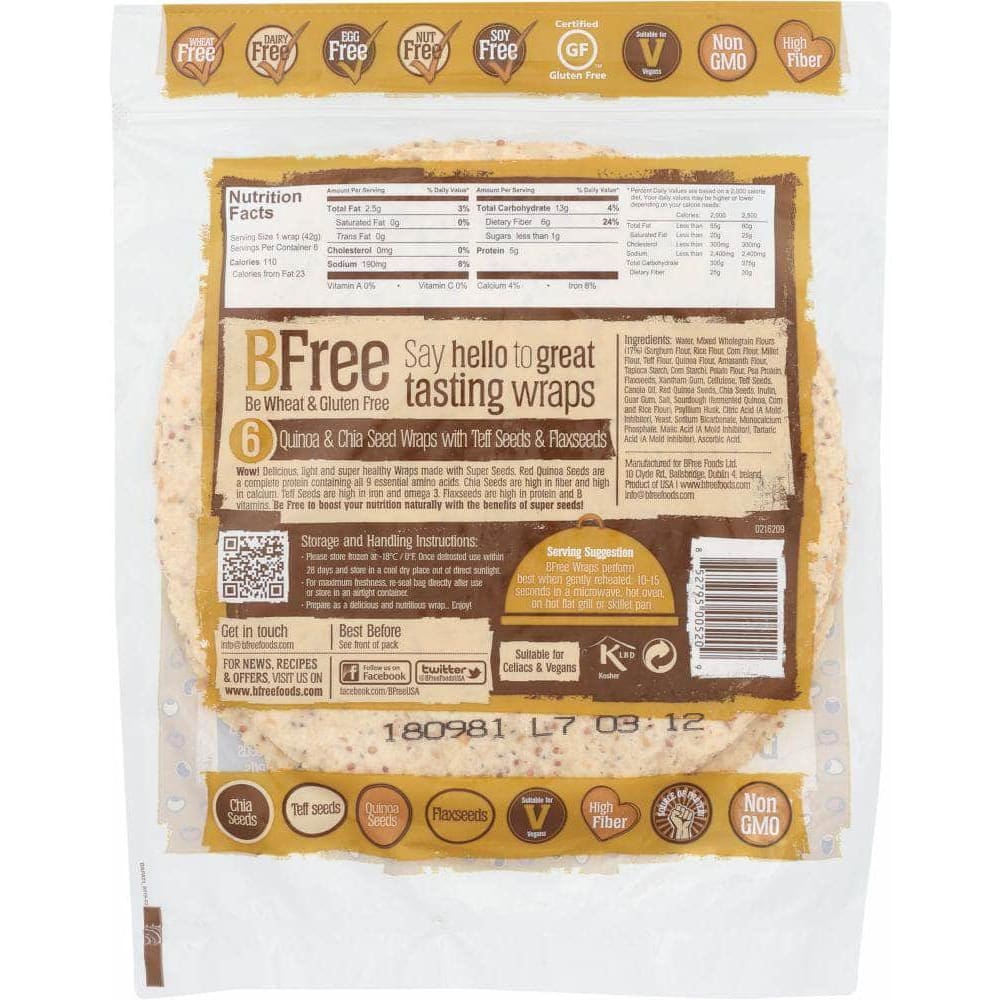 Bfree Bfree Quinoa and Chia Seed Wrap with Teff and Flax Seeds, 8.89 oz
