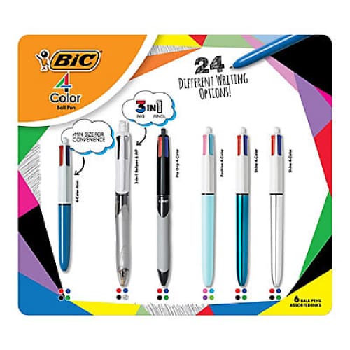 Bic 4-Color Retractable Ballpoint Pens, 6 pk. - Assorted Colors ...