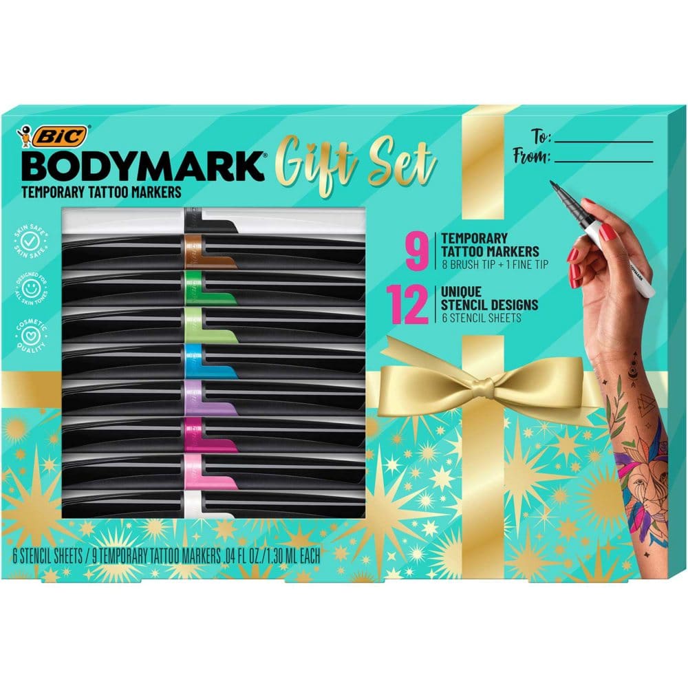 BIC BodyMark Temporary Tattoo Kit 9 Markers & 6 Stencil Sheets - Arts & Crafts - ShelHealth