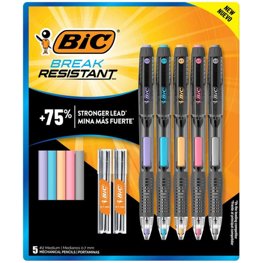 BIC Break-Resistant No. 2 Mechanical Pencils with Erasers 5-Count Pack - BIC Back to School Essentials - ShelHealth