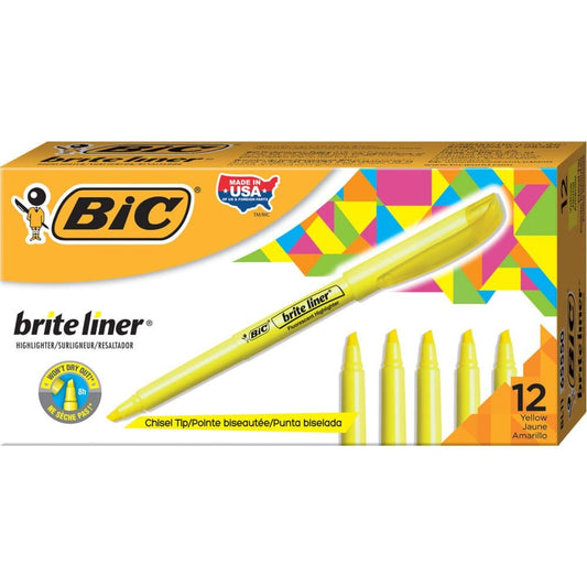 BIC Brite Liner Highlighter Chisel Tip Fluorescent Yellow 12pk. (Pack of 2) - Pens Pencils & Markers - BIC