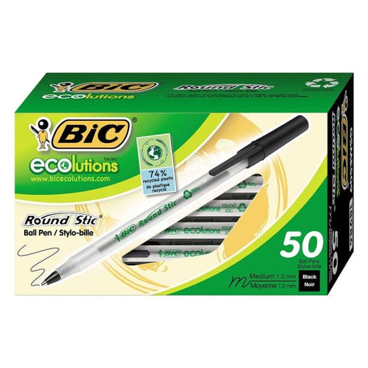 BIC Ecolutions Round Stic Ballpoint Pen 1mm Medium Black Ink 50ct - Pen & Pencil - Bic