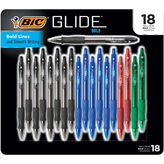 BIC Glide Bold Retractable Ball Pen Black & Blue (18 ct.) - Pens Pencils & Markers - BIC