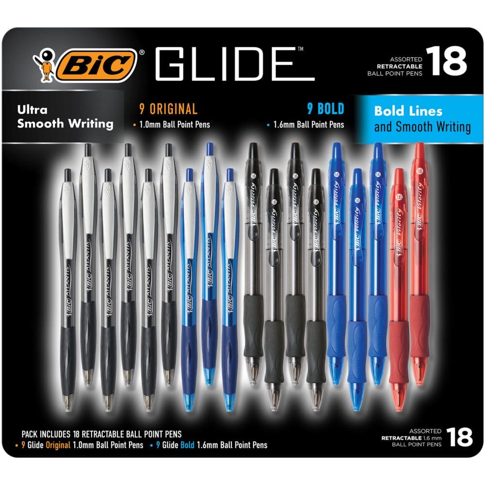 BIC Glide Retractable Ball Pens 18 Count Assorted Colors - Home & Electronic Instant Savings - ShelHealth