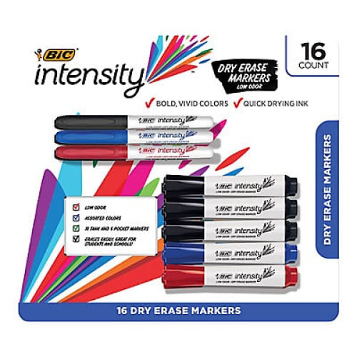 BIC Intensity Tank and Pocket Dry Erase Markers With Low-Odor Ink 16 ct. - Black Blue and Red - Home/Office & School Supplies/School