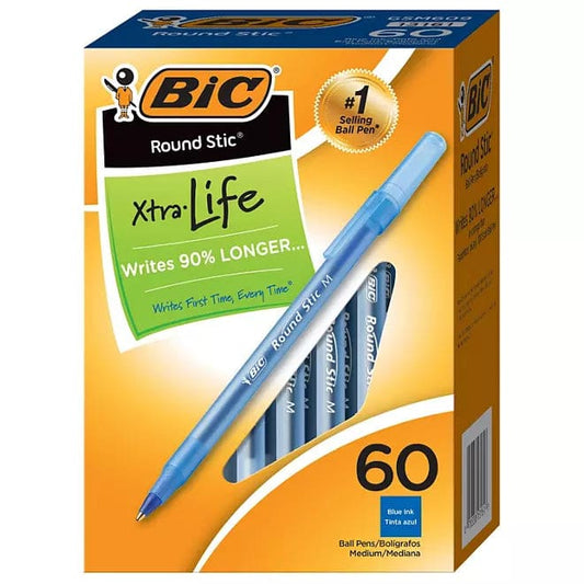 BIC Round Stic Xtra Life Ballpoint 1mm Medium Blue 60ct. - Pen & Pencil - Bic