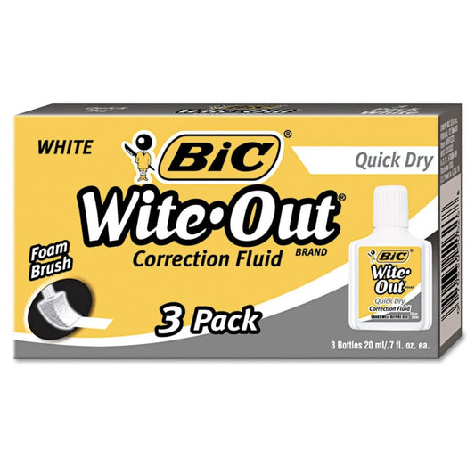 BIC Wite-Out Quick Dry Correction Fluid 20 ml Bottle White 3pk. (Pack of 2) - Pens Pencils & Markers - BIC