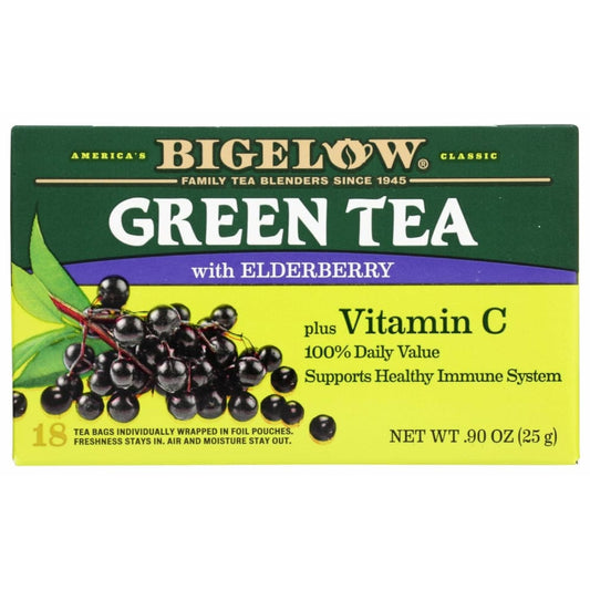 BIGELOW Grocery > Beverages > Coffee, Tea & Hot Cocoa BIGELOW: Green Tea with Elderberry plus Vitamin C 18 Teabags, 0.9 oz