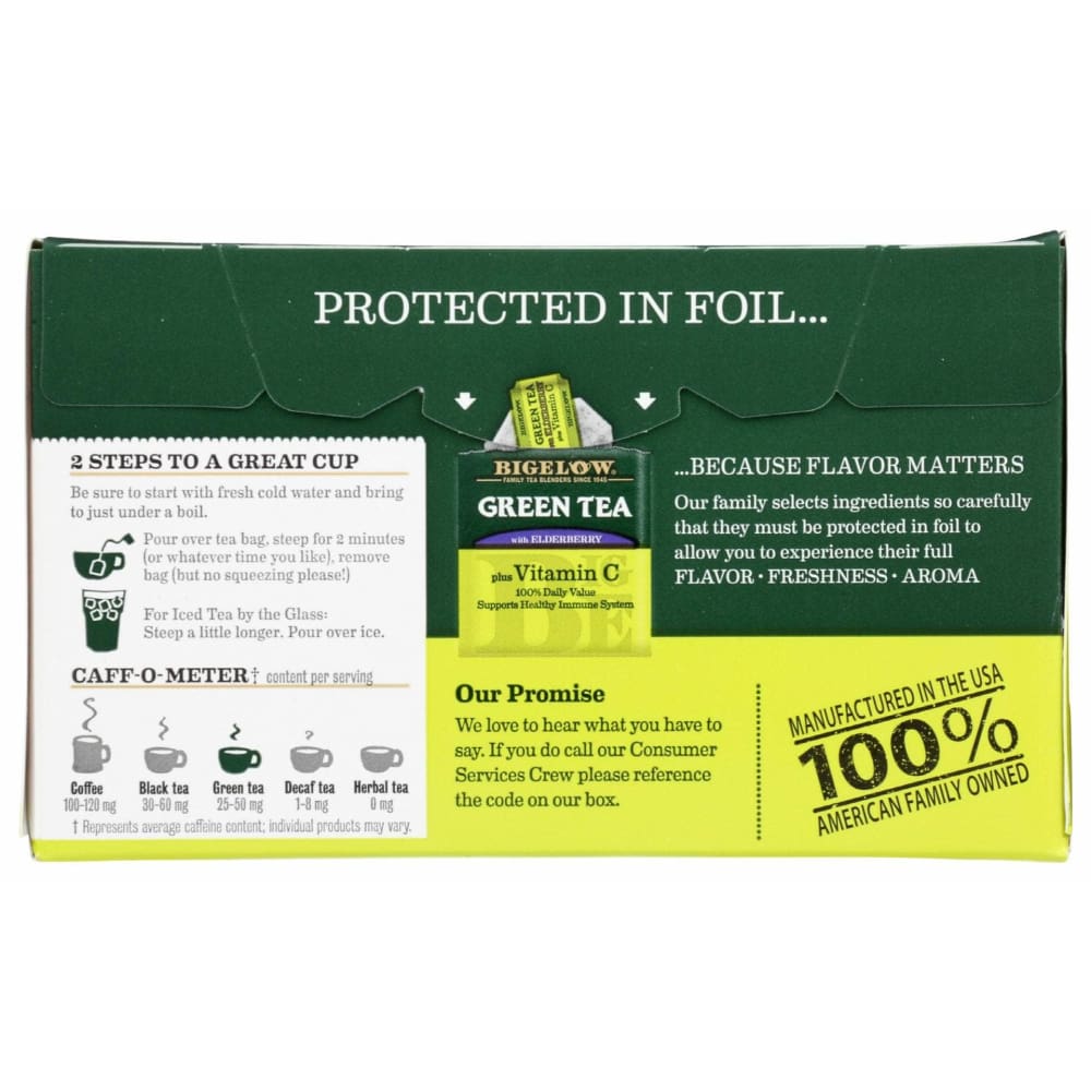 BIGELOW Grocery > Beverages > Coffee, Tea & Hot Cocoa BIGELOW: Green Tea with Elderberry plus Vitamin C 18 Teabags, 0.9 oz