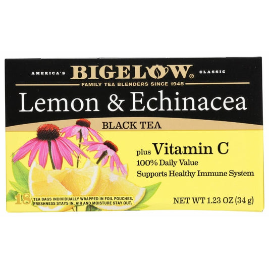 BIGELOW Grocery > Beverages > Coffee, Tea & Hot Cocoa BIGELOW: Lemon Echinacea Black Tea Plus Vitamin C 18 Teabags, 1.23 oz