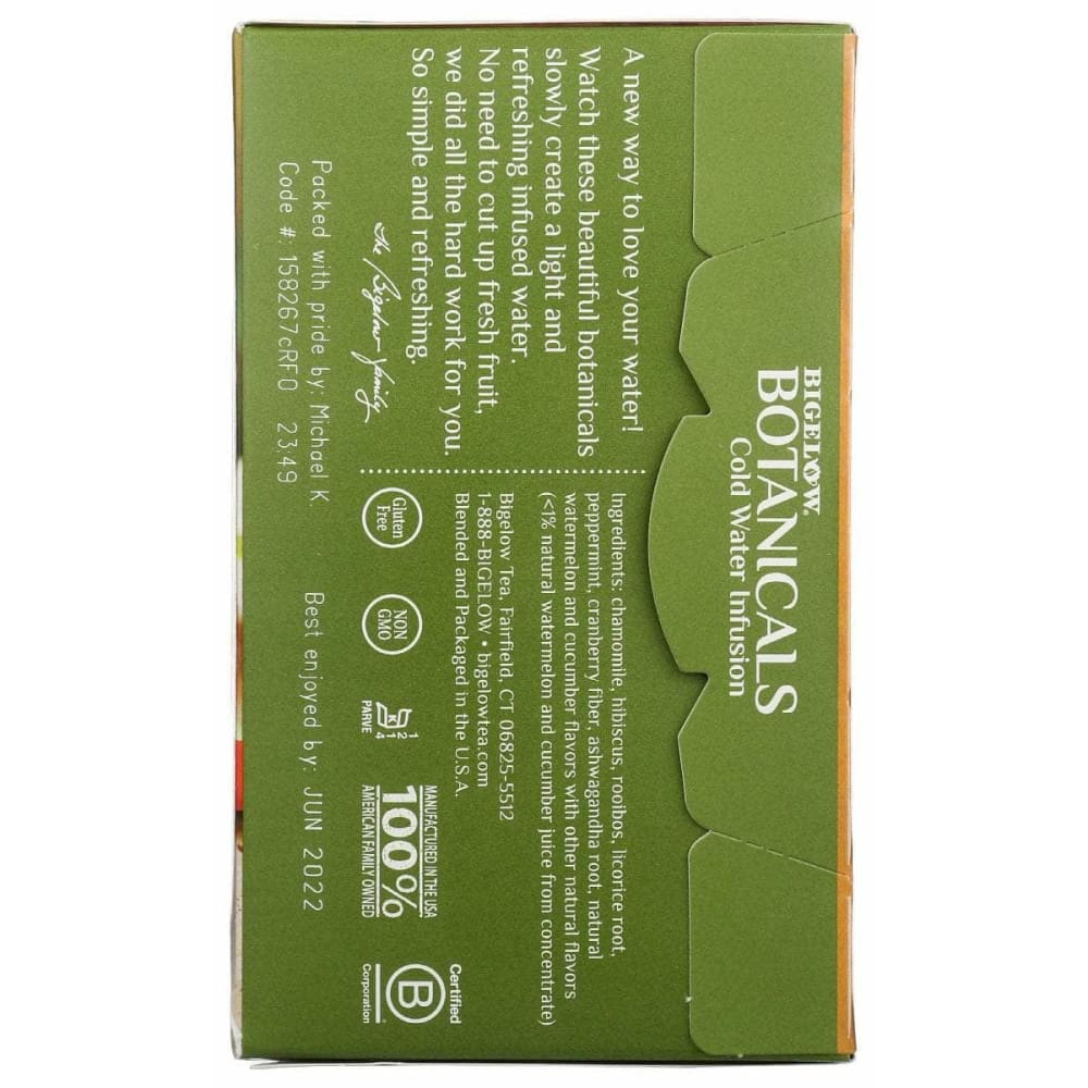BIGELOW Grocery > Beverages > Coffee, Tea & Hot Cocoa BIGELOW: Watermelon Cucumber Mint Cold Water Infusion Tea, 1.23 oz