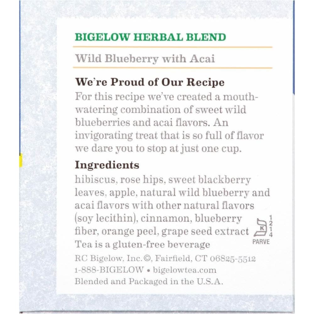 Bigelow Bigelow Wild Blueberry with Acai Herbal Tea 20 Bags, 1.46 oz