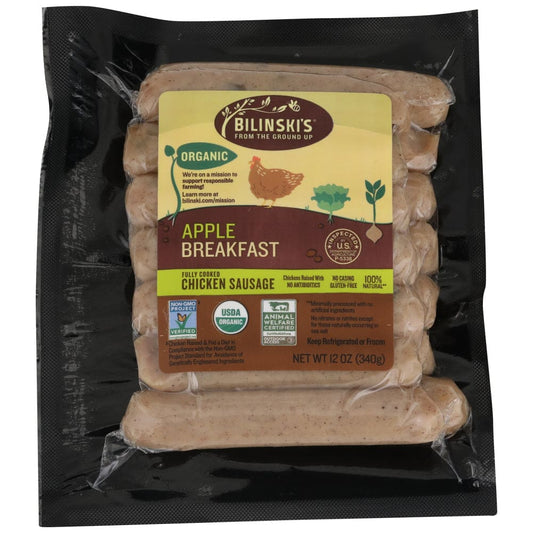 BILINSKIS: Organic Apple Breakfast Chicken Sausage 12 oz (Pack of 3) - BILINSKIS
